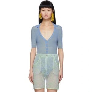 Jacquemus Yauco Buttoned Ribbed-jersey Bodysuit In Blue